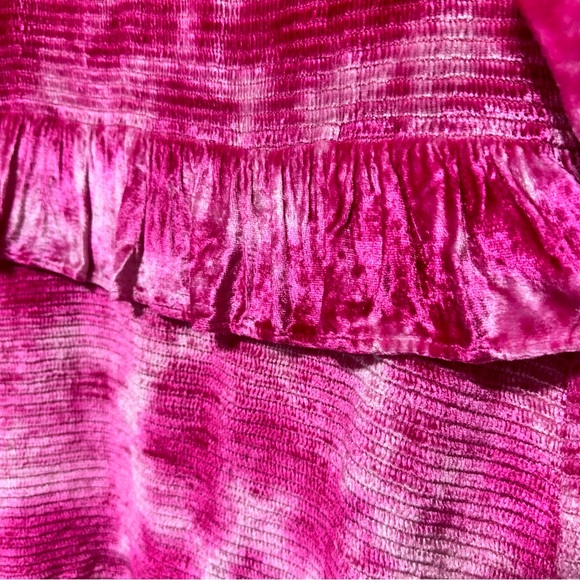 Like New LoveShackFancy Pink Puff Sleeves Ruffle Boho Evan Velvet Dress Size XS - Picture 10 of 10